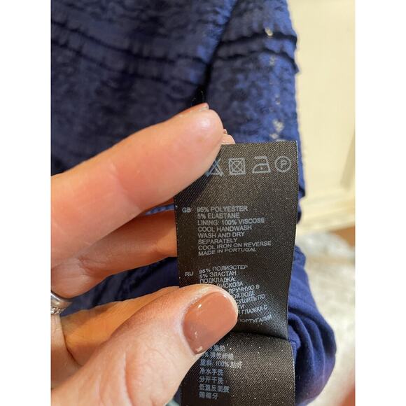 Elegant Reiss Janelle Blue Lace Bodycon Dress Size 10 Holiday Flattering - Picture 5 of 9